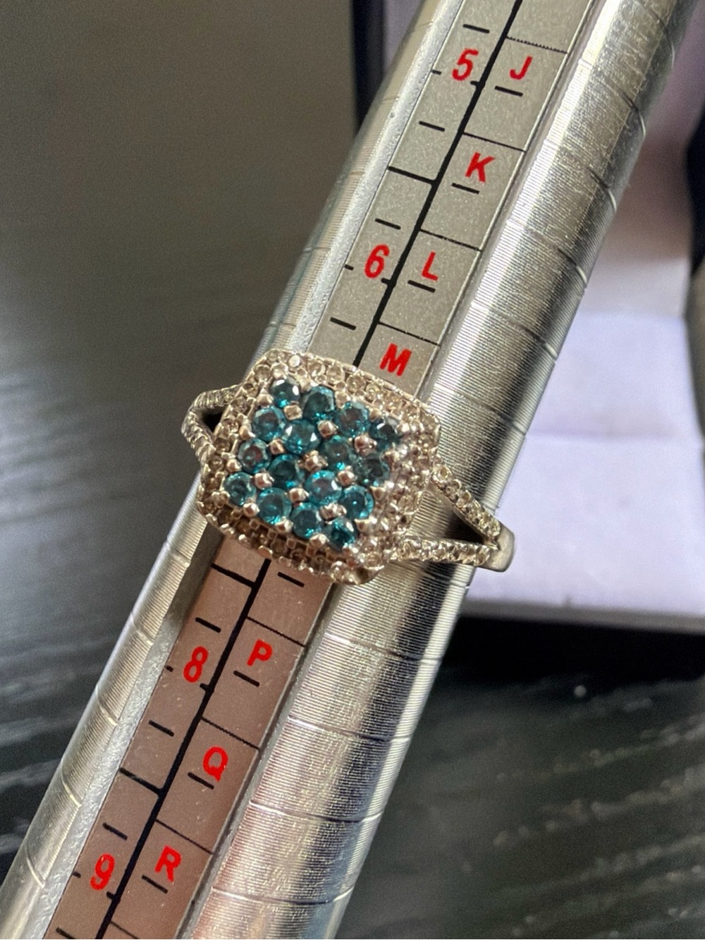 10k White Gold Ring With Blue And White Diamonds